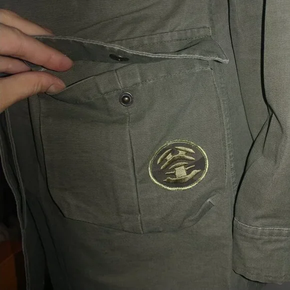 BB Dakota Vintage Olive Green Long Twill Utility Jacket - Size Small - Picture 13 of 15